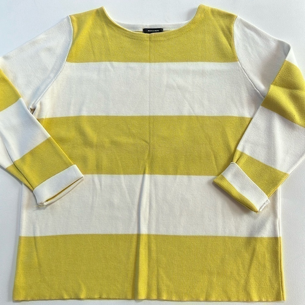 More and More‎ yellow striped 3/4 sleeve color block colorful casual sweater